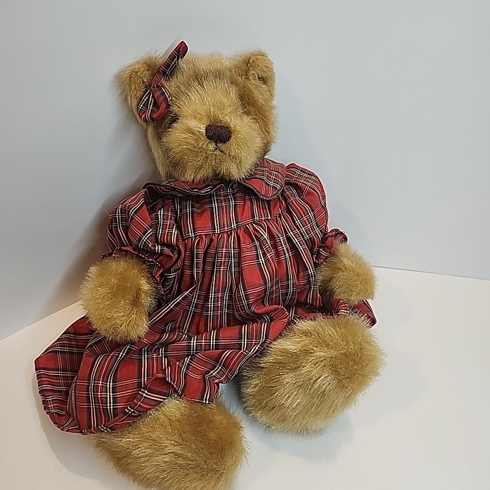 Vintage Charming Plaid Red and Brown Stuffed Bear